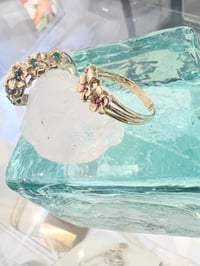 Image 3 of 14k solid gold vintage plumeria Hawaiian ring        (5 emeralds, 3 ruby)