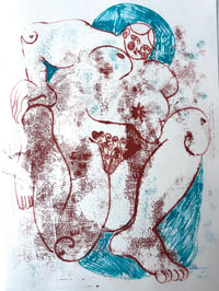 Monoprint Blue and Brown Figure
