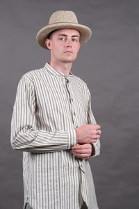 Image 1 of BED SHIRT - Ecru+brown Stripe £195.00