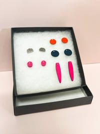 Image 3 of Pink, Navy and Orange Interchangeable Earrings set