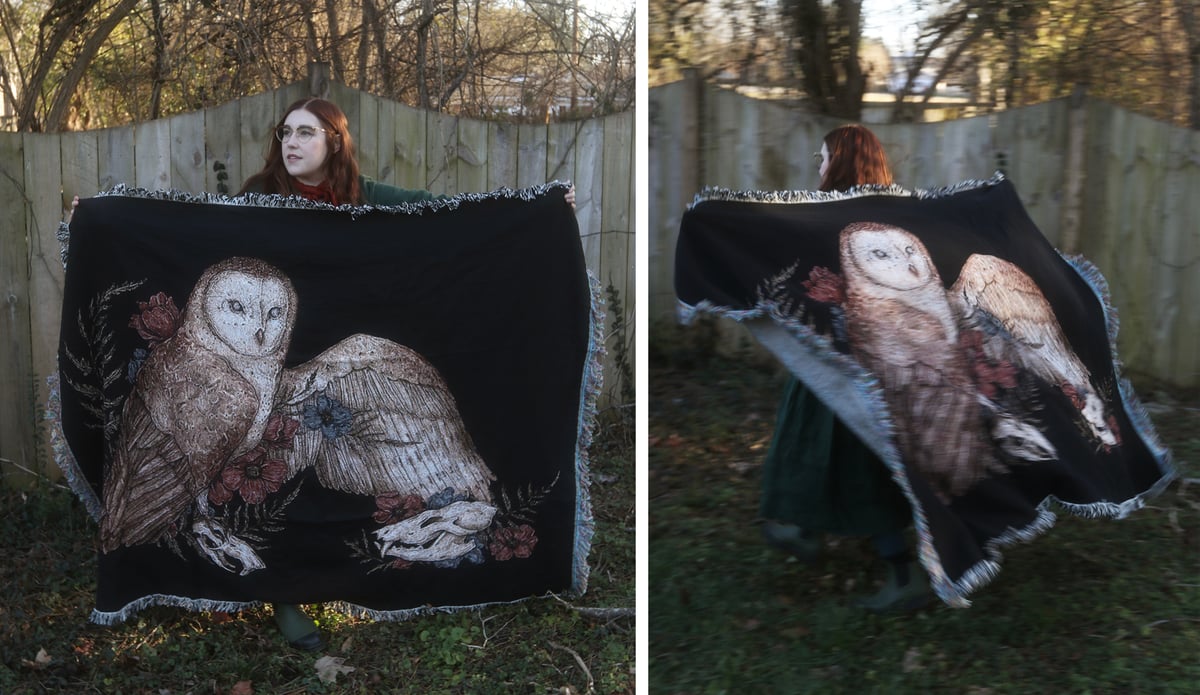 Image of Barn Owl Woven Blanket