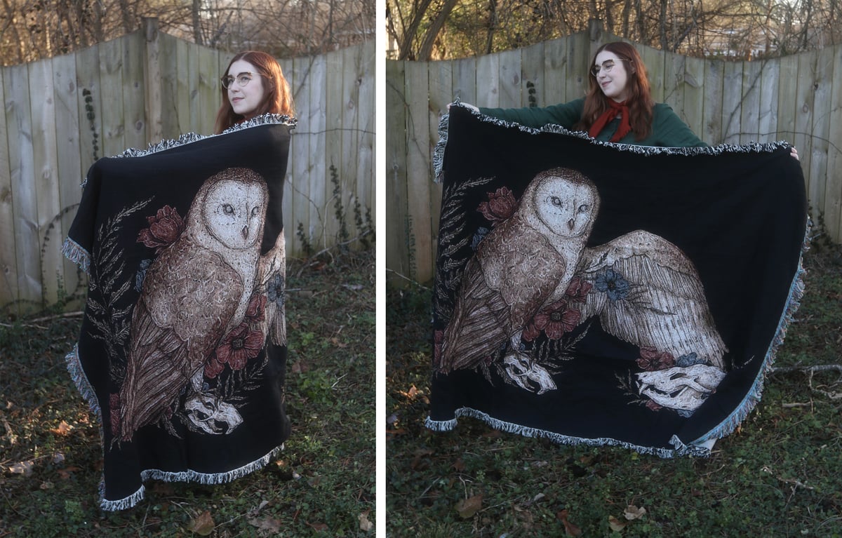 Image of Barn Owl Woven Blanket