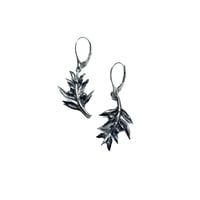 Image 1 of Small Olive Branch earrings in oxidized sterling silver (Gaza fundraiser)