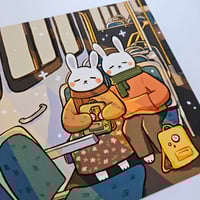 Image 2 of Bus Ride Home Bunnies Art Print