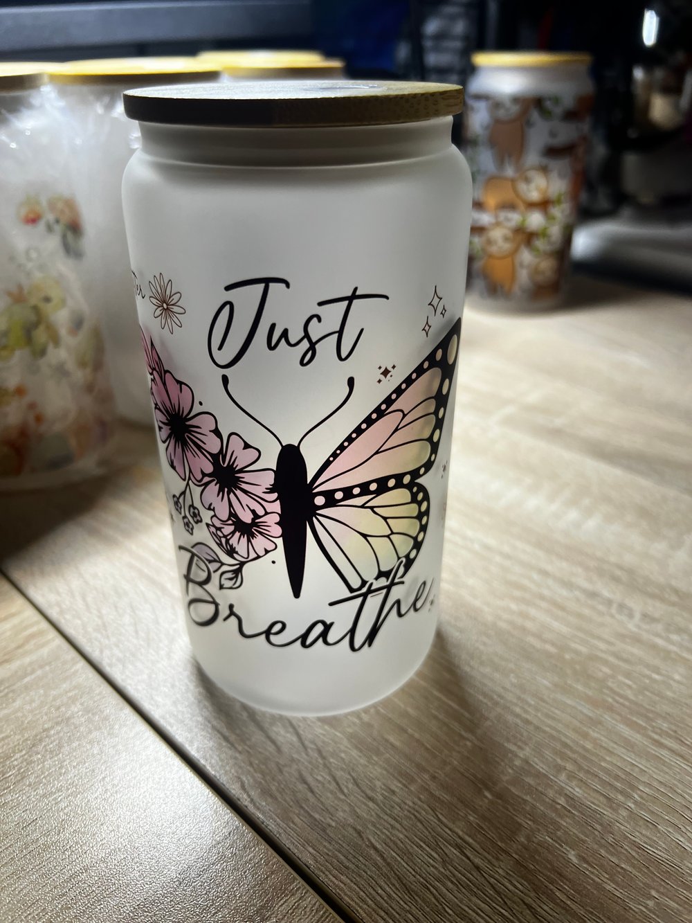 Just Breathe Butterfly Glass Tumbler