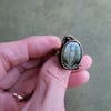 Bohemian Earthy Mossy Oval Opal Antique Bronze Ring