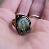 Bohemian Earthy Mossy Oval Opal Antique Bronze Ring