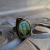 Bohemian Earthy Mossy Oval Opal Antique Bronze Ring