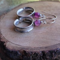 Image 2 of Rustic Lavender + Antique Silver Channel Hoop Earrings