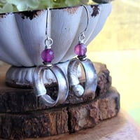 Image 4 of Rustic Lavender + Antique Silver Channel Hoop Earrings