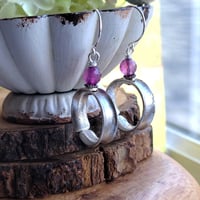 Image 1 of Rustic Lavender + Antique Silver Channel Hoop Earrings