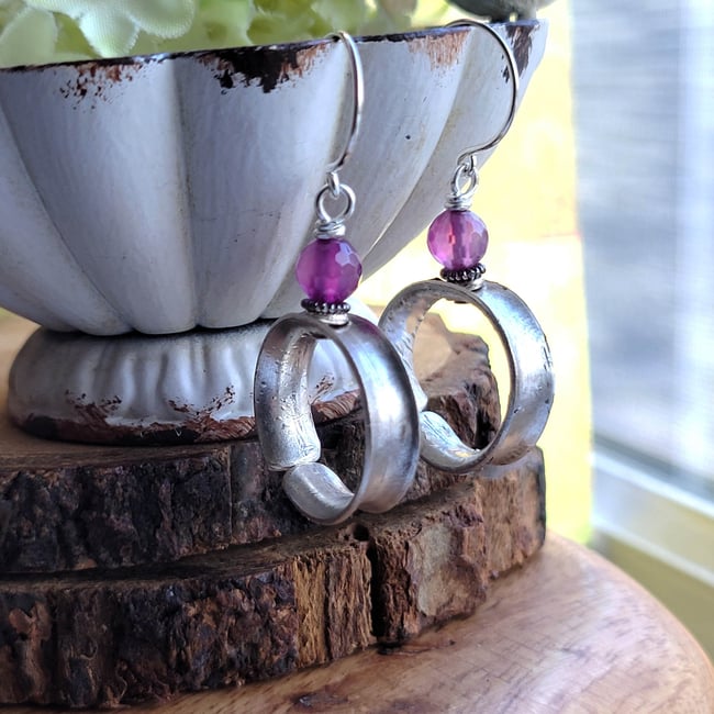 Rustic Lavender + Antique Silver Channel Hoop Earrings