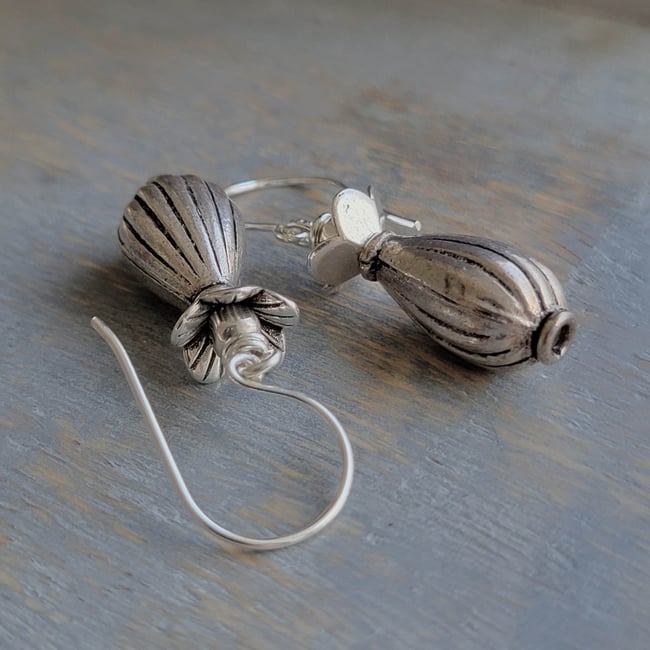 Silver Squash Blossom-Style Southwestern Earrings