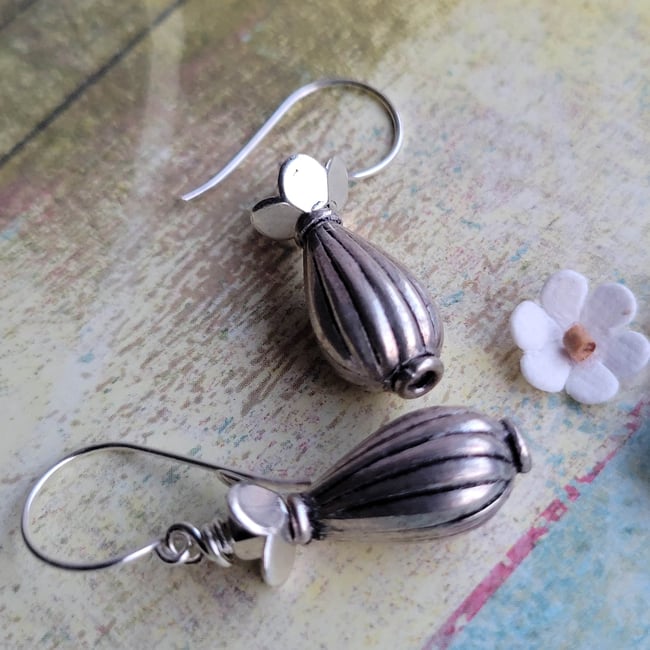Silver Squash Blossom-Style Southwestern Earrings