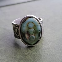 Image 1 of Bohemian Earthy Mossy Oval Opal Antique Silver Ring