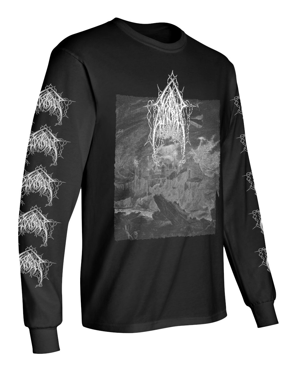 Image of Evoken " Shades Of Night Descending " Long sleeve T shirt with sleeve prints