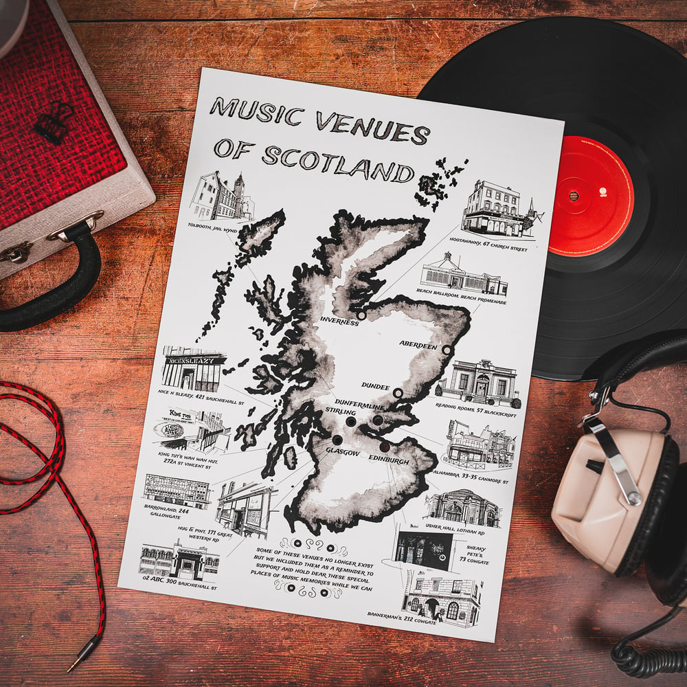 Music Venues of Scotland Foil Map Print