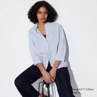 Wursv Linen Blend Band Collar 3/4 Sleeve Shirt 464736