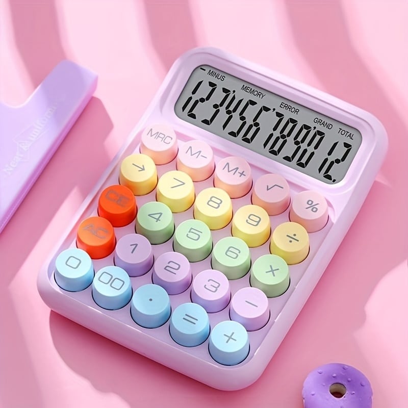 Image of 1pc Keyboard Calculator Office 12-digit Mechanical Calculator Cute Candy Color Calculator  Battery n