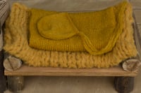 Image 2 of 3 pc newborn set | Alpaca bonnet, wrap and mini layer set| Ready to ship| Mustard