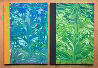 Image 3 of Sky Blue, Green & White Hand-Marbled Slim Lined Jotter- Imbolc/ Snowdrop Pattern