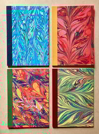 Image 3 of Navy, Pink & Yellow Hand-Marbled Slim Lined Jotter