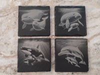 Image 1 of Sea animal - mother and baby square slate coaster