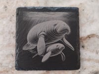 Image 3 of Sea animal - mother and baby square slate coaster