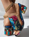 Casual Shoes Low Heel Sandals Color block Croc Embossed Rhinestone Chunky Heels