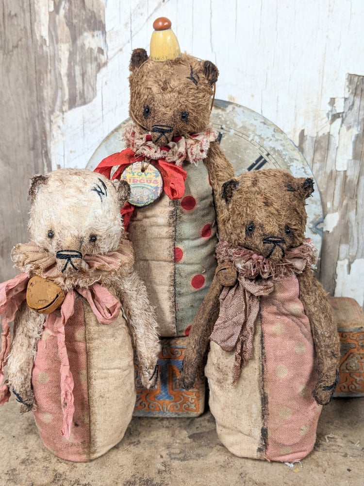 Image of SKITTLE Toy- a NEW DESIGN - 5"  - Primitive little Old Worn standing Teddy Bear by Whendi's Bears