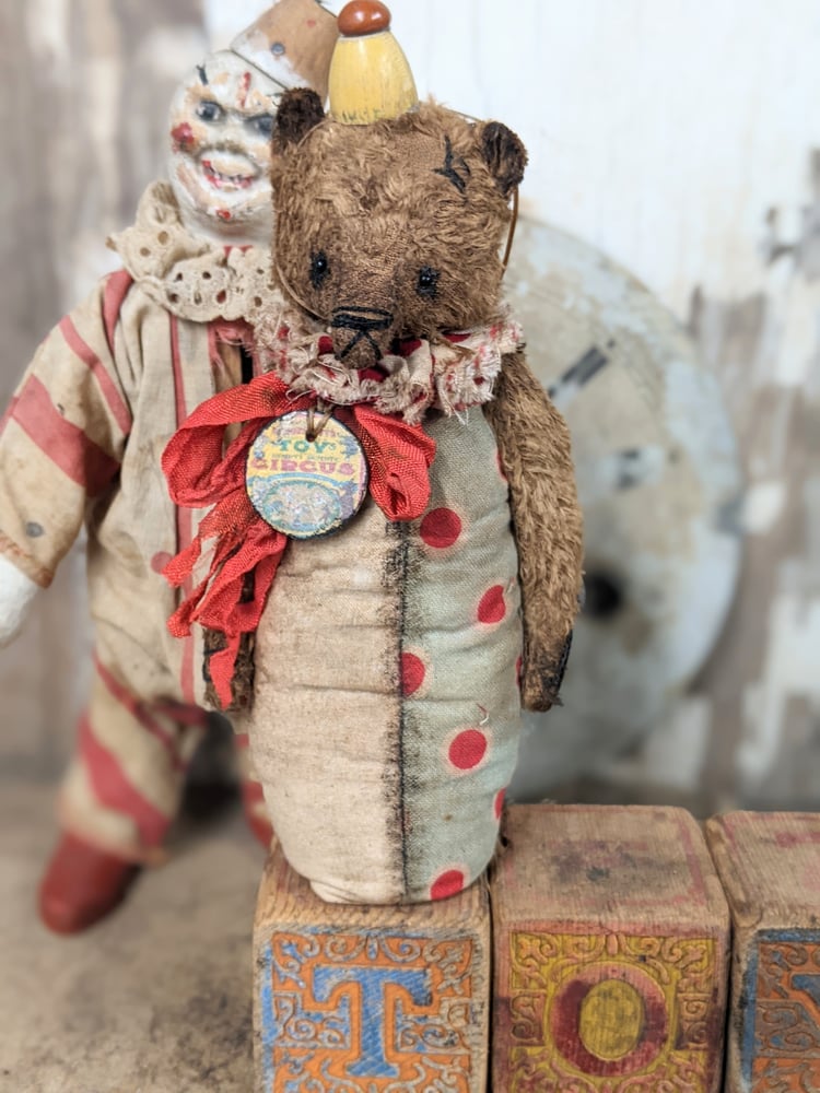 Image of SKITTLE Toy- a NEW DESIGN - 5"  - Primitive Schoenhut Toy standing Teddy Bear by Whendi's Bears