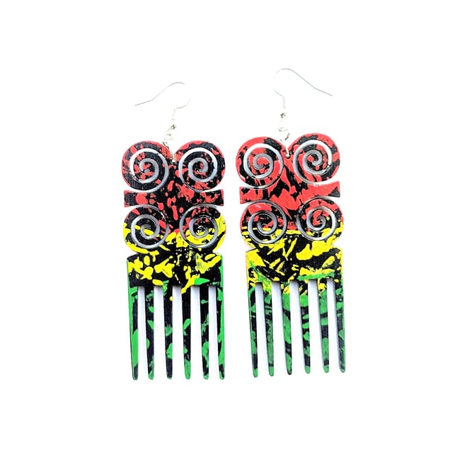 One Love Graffiti Adinkra Comb Earrings 
