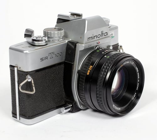 Image of Minolta SRT-100 35mm SLR Film Camera with 50mm F1.7 MD rokkor X lens #9262