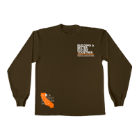 Image 1 of "Building A Better Future" The Black Hour in Long Sleeve Brown Shirt with White & Orang