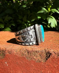 Image 3 of WL&A Handmade Heavy Ingot Royston Turquoise Thunderbird Ring - Size 10