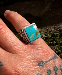 Image 5 of WL&A Handmade Heavy Ingot Royston Turquoise Thunderbird Ring - Size 10