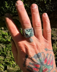 Image 5 of WL&A Handmade Heavy Ingot Desert Bloom Turquoise Thunderbird Ring - Size 12
