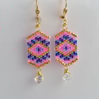 Image 1 of Mosaic Paradise, Beaded Earrings, Pink and Purple