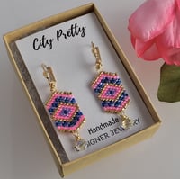 Image 5 of Mosaic Paradise, Beaded Earrings, Pink and Purple