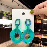 Image 2 of Chunky Chain Turquoise Marble Earrings