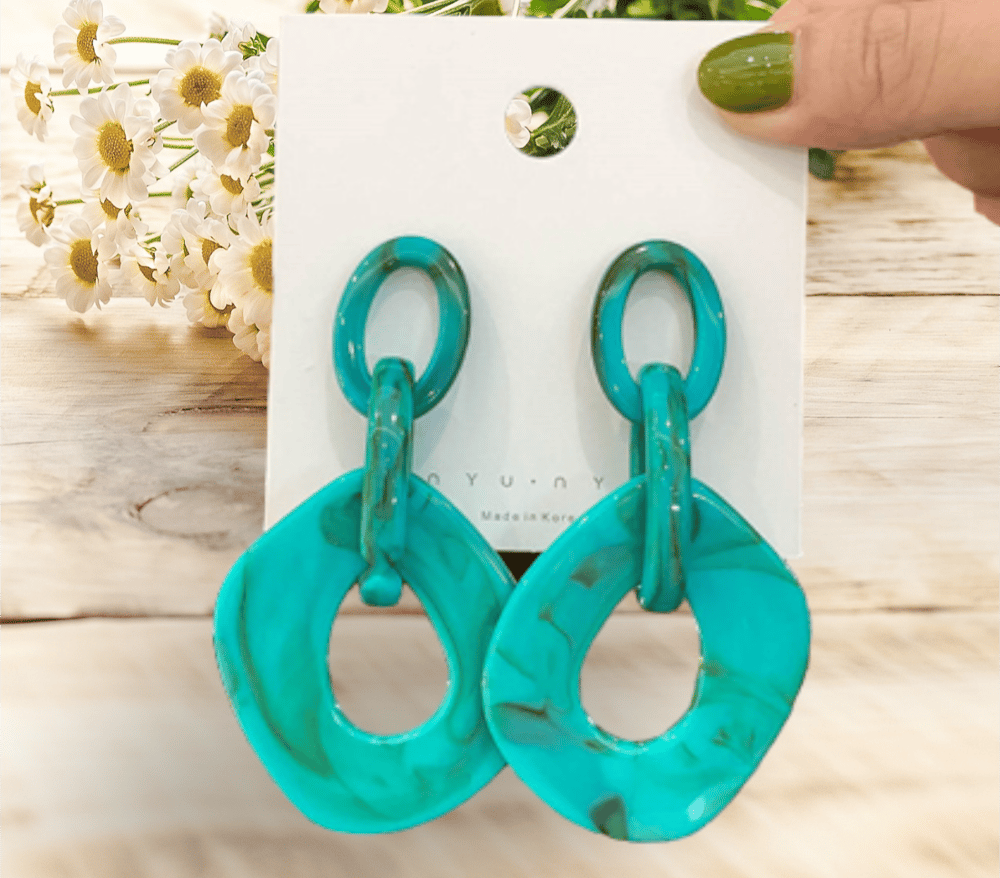 Image of Chunky Chain Turquoise Marble Earrings