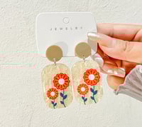 Image 2 of Floral Beige Coffee Earrings 