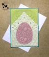 Custom Quilted Vintage Keepsake Postcard- Vintage Floral Lace Handkerchief With Easter Egg