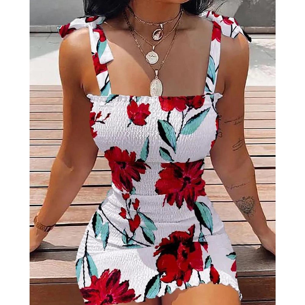 Floral Tight Camisole Dress For 2024 Spring Summer Beach Sexy Club Mini Skirt  Vestidos Casual Dress