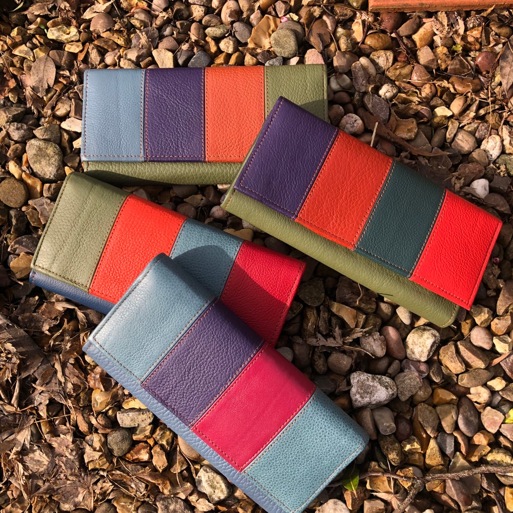 Image of Harlequin Recycled Coloured Leather Purse - striped