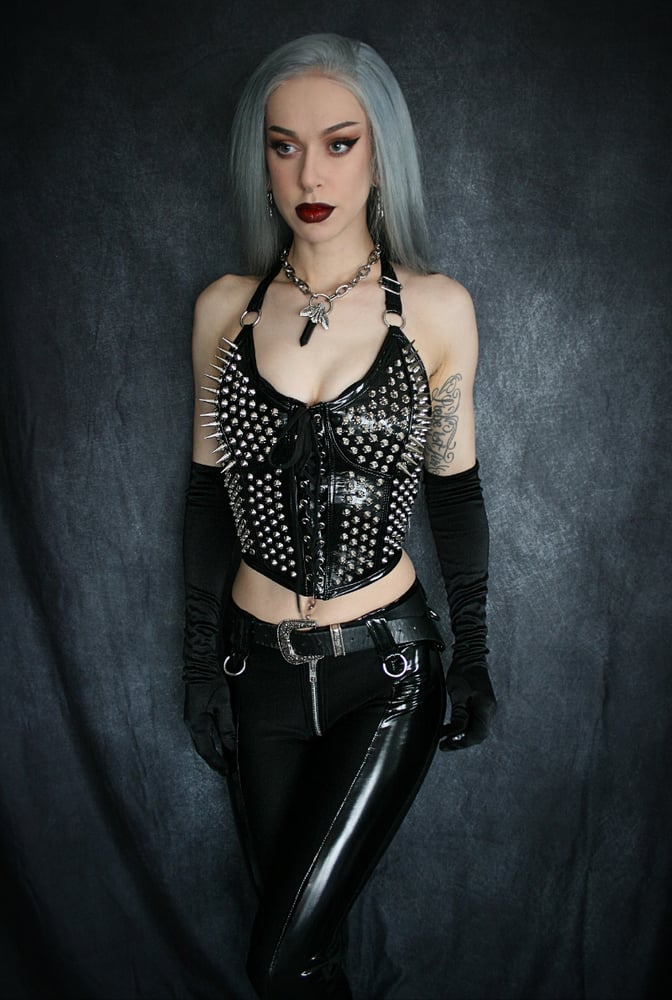 Image of LAST ONE XL - MULTISIZE STUDDED BUSTIERS PVC