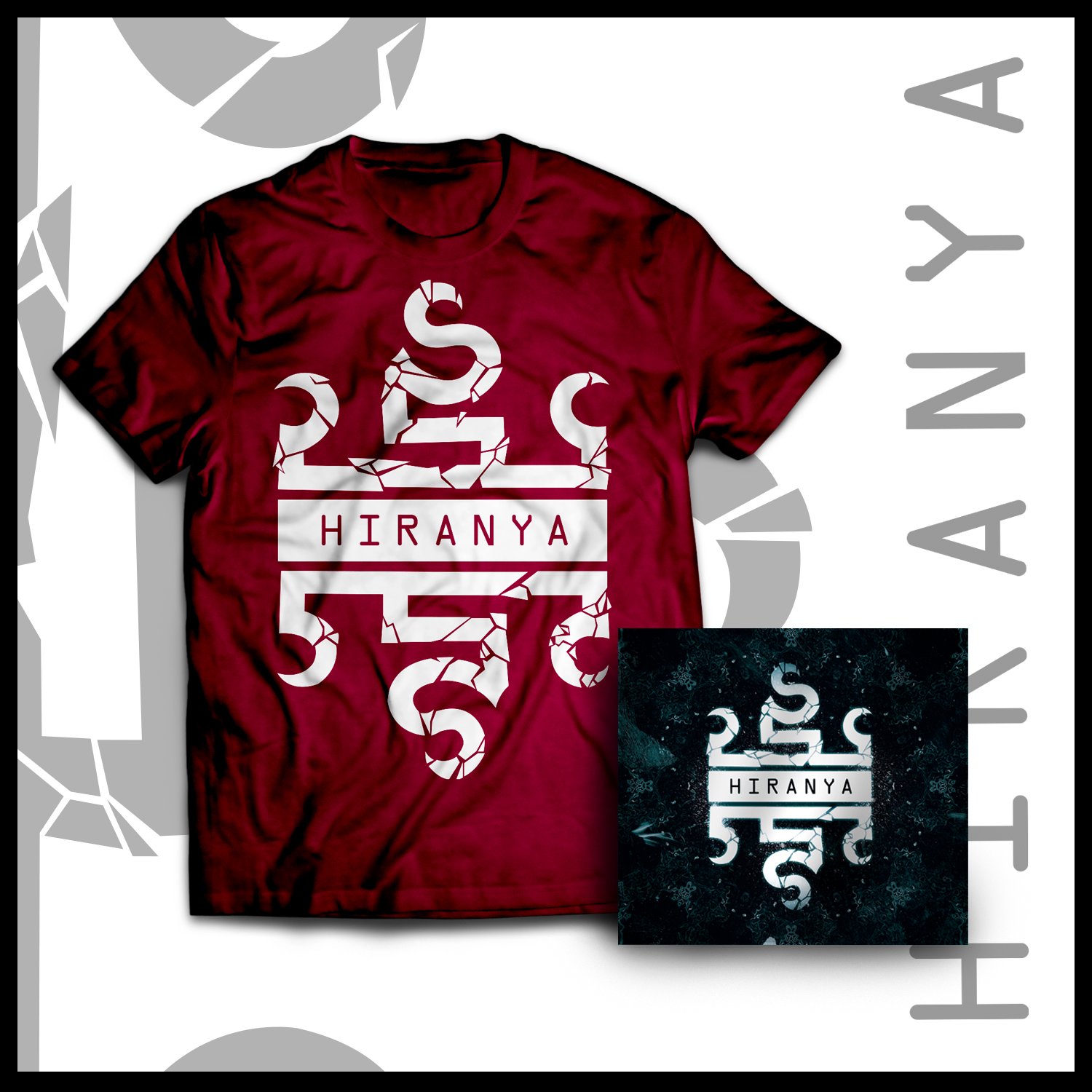 Image of Pre-order: Hiranya (CD) + Hiranya White Logo Bordeaux T-Shirt 