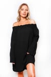 Women's Long Sleeve Ruffle Off the Shoulder Loose Mini Dress