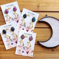 Image 1 of Crescent Moon Earrings | Druzy and Moon Celestial Earrings