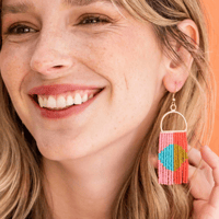 Image 1 of Allison Half Circle Color Block Beaded Earrings